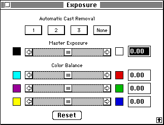 the Exposure palette expanded