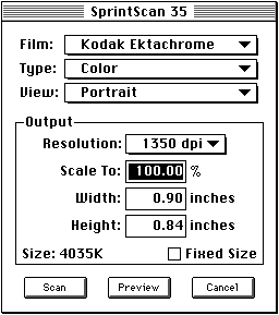 the SprintScan Acquire palette