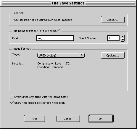 File Save Settings dialog