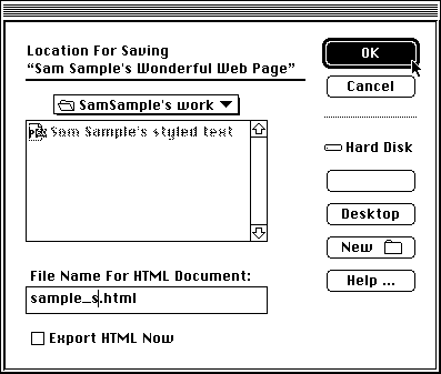 choose disk location for HTML document