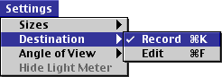 Settings-Destination-Record menu