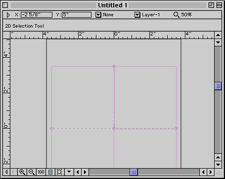 document window in Front view, showing coordinate axes outlined in pink