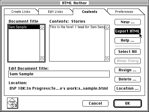 export HTML from HTML Author dialog